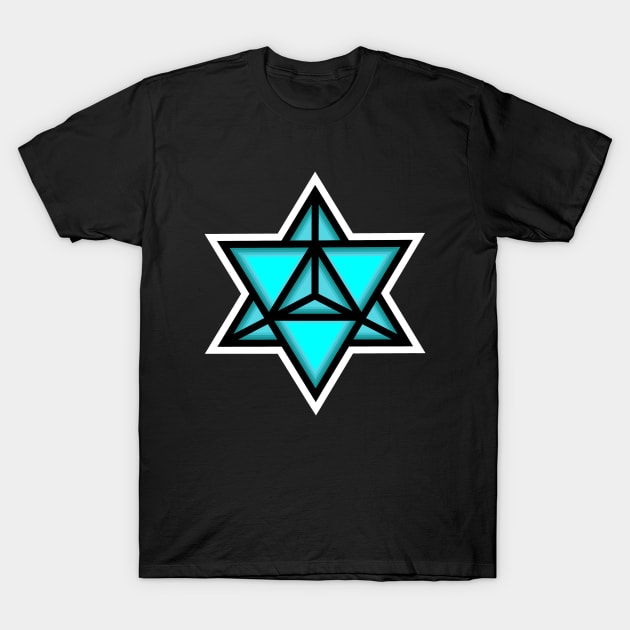 Merkaba Spiritual Symbol in Blue - Sacred Geometry Merkabah Shape - Merkaba T-Shirt by Bleeding Red Paint